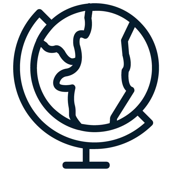 A globe icon on a black background with temperature indication.